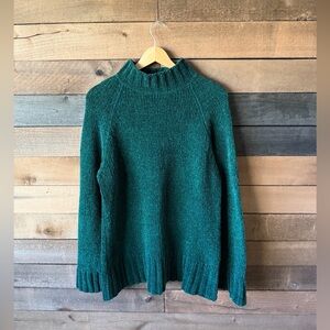 Vintage Green Chenille Mock Neck Sweater Cozy Textured Knit Pullover